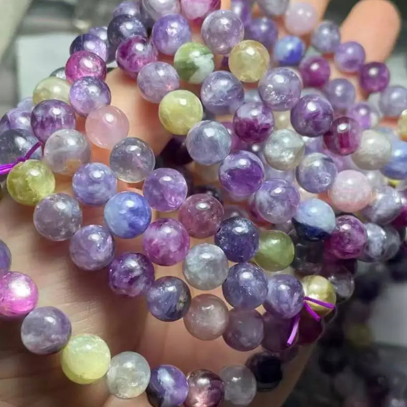 2 браслета/комплект, приблизительно 7-9 мм, AKAC, 100% натуральный лепидолит смешанных цветов, оптовая продажа.