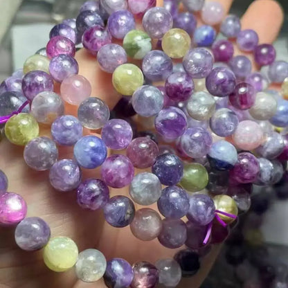 2 браслета/комплект, приблизительно 7-9 мм, AKAC, 100% натуральный лепидолит смешанных цветов, оптовая продажа.