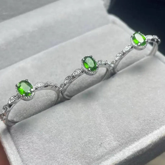 3 anillos 5 anillos diópsido verde natural Aprox. 4*6 mm Anillo ajustable de cobre blanco AKAC