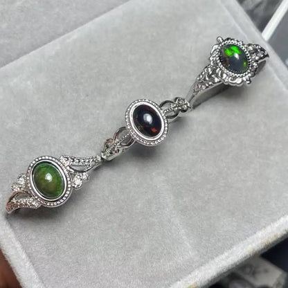 4Rings AKAC ca. 5*7mm natürlicher schwarzer Opal verstellbarer Weißkupferring Großhandel wird zufällig verschickt