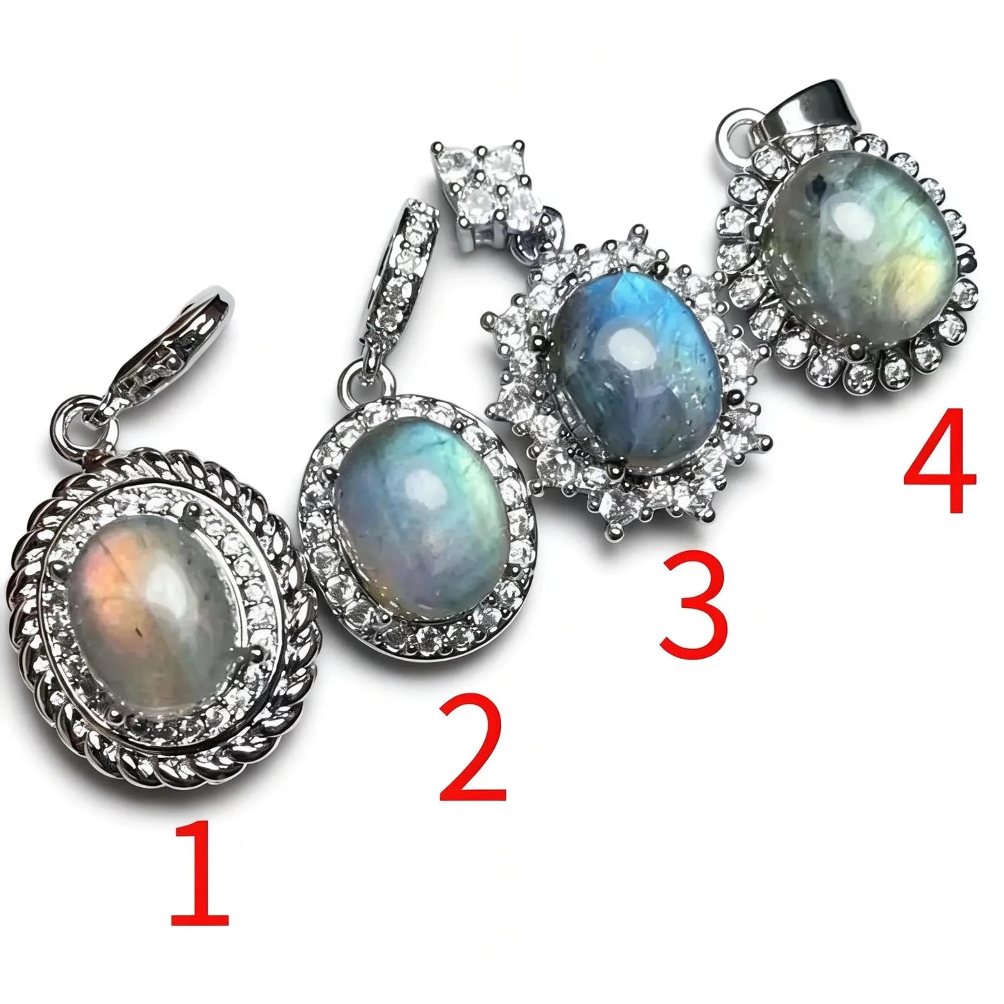 4 Stück AKAC Natürlicher Labradorit-Anhänger, Steingröße ca. 8*10mm, zufällig versandt