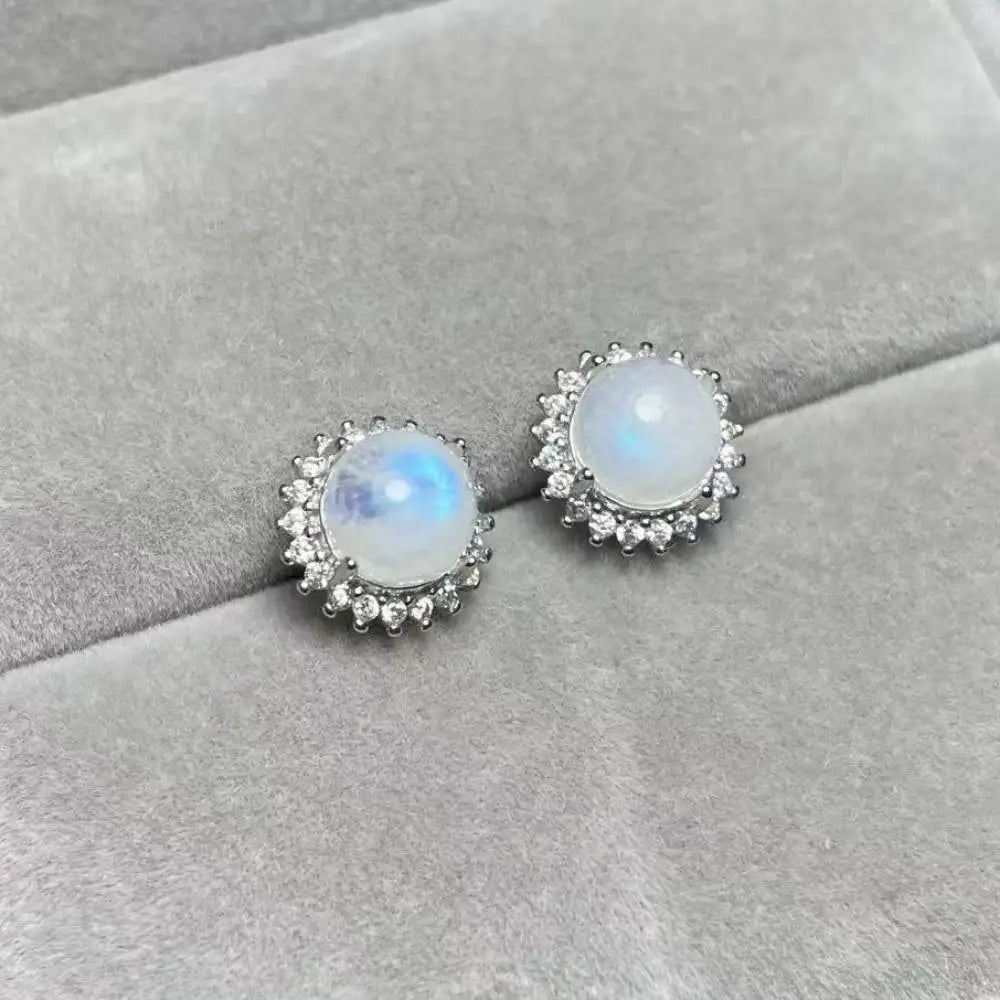 Approx7-8mm 925 sterling silver Natural India moonstone  stud earrings for women earrings