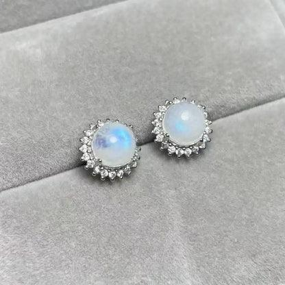 Approx7-8mm 925 sterling silver Natural India moonstone  stud earrings for women earrings