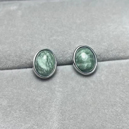 Boucles d'oreilles puces en argent sterling 925 et séraphinite naturelle (environ 7 x 9 mm) pour femme