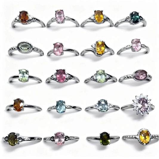 5rings AKAC ca. 5*7mm natürlicher Turmalin verstellbarer Damenring Großhandel, zufällige Auswahl