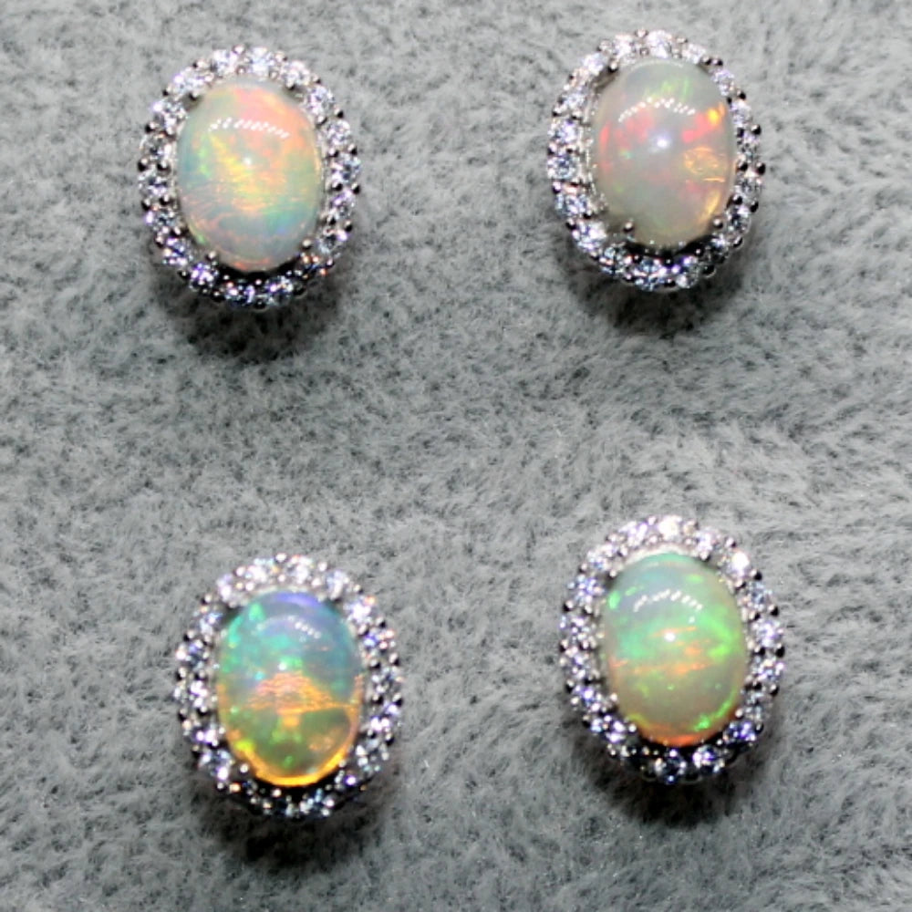여성용 925 스털링 실버 천연 파이어 오팔 스터드 귀걸이, 스톤 크기 약 5-6*7-8mm