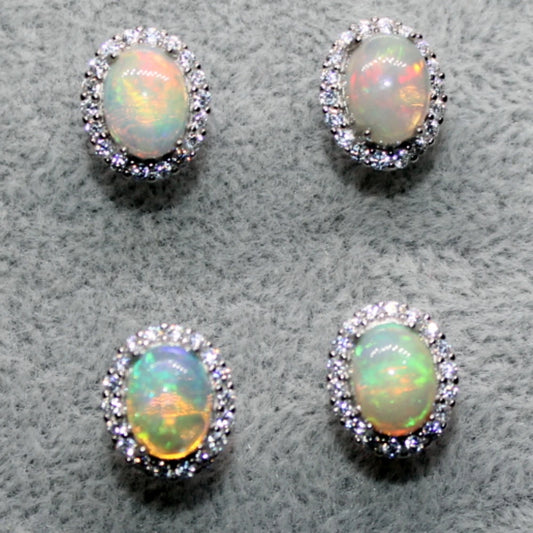 여성용 925 스털링 실버 천연 파이어 오팔 스터드 귀걸이, 스톤 크기 약 5-6*7-8mm