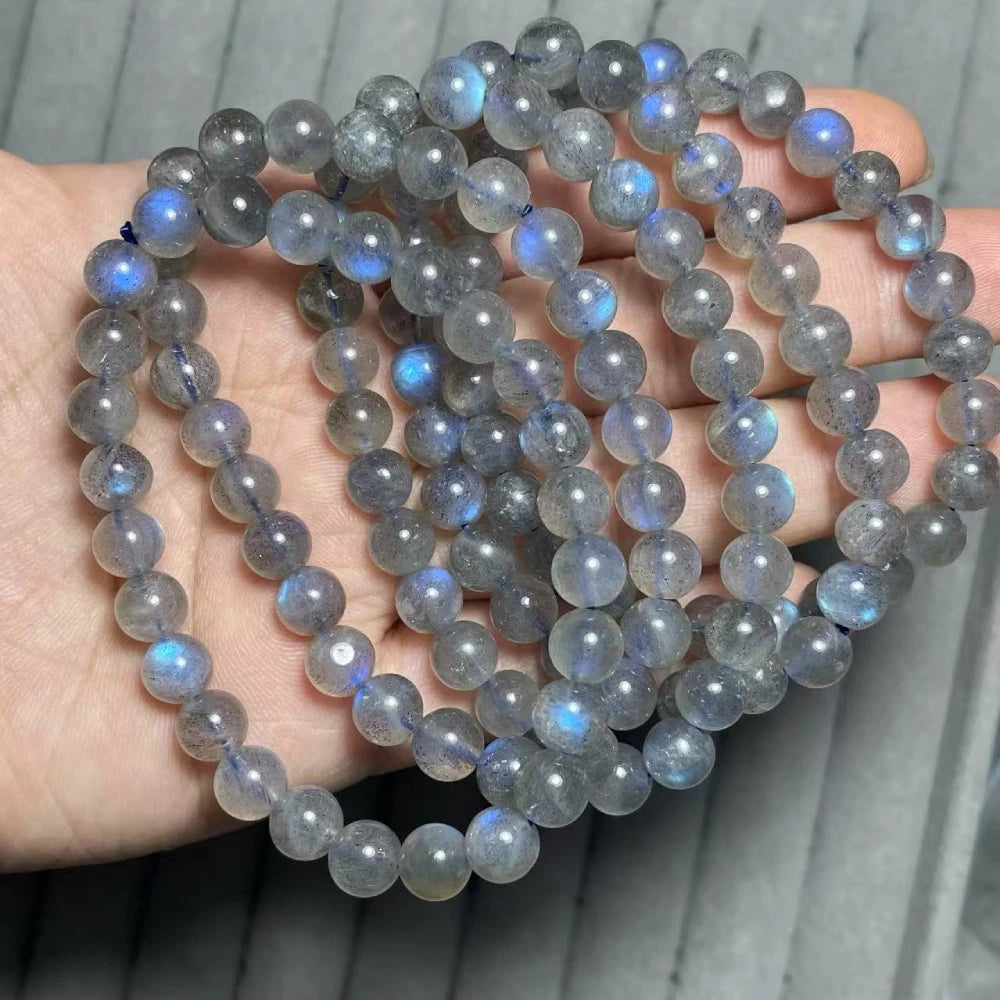 Номер распродажи (35) 5 браслетов примерно 7 мм, голубой блестящий лабрадорит оптом