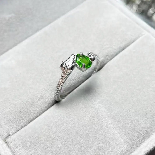 AKAC natural green diopside 925 sterling silver ring stone size approx4*6mm send randomly