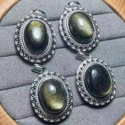 5 Stück AKAC Natürlicher goldener Obsidian-Anhänger, Steingröße ca. 12*16mm, zufällig ausgewählt