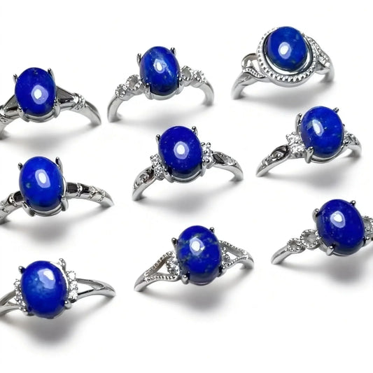 5Ringe AKAC natürlicher Lapislazuli Ring ca. 7*9mm Naturstein Damenring verstellbar