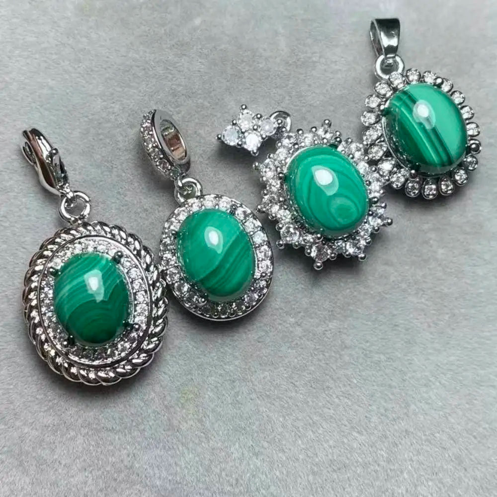 5 pendentifs en cuivre blanc et malachite verte naturelle