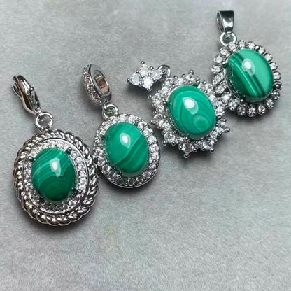5 pendentifs en cuivre blanc et malachite verte naturelle