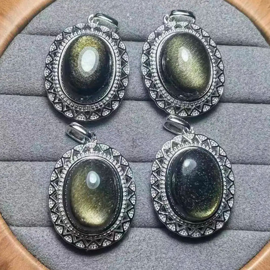 5 Stück AKAC Natürlicher goldener Obsidian-Anhänger, Steingröße ca. 12*16mm, zufällig ausgewählt