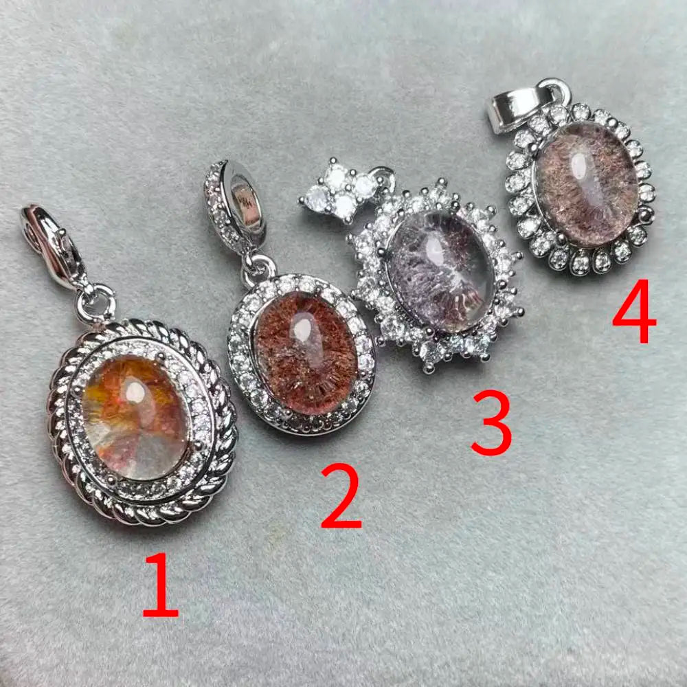 4 Stück natürlicher Phantomquarz-Anhänger aus Weißkupfer