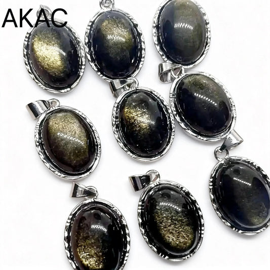 5 Stück AKAC Natürlicher goldener Obsidian-Anhänger, Steingröße ca. 12 x 16 mm, zufällige Auswahl
