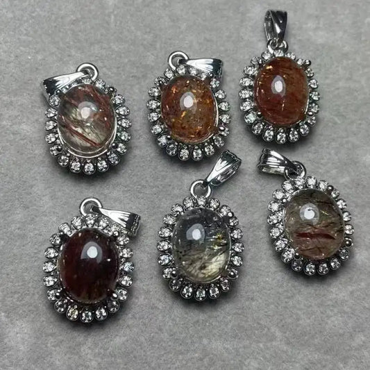 5Ringe AKAC ca. 8*10mm natürlicher schwarz-goldener Sonnenstein Weißkupfer-Anhänger Großhandel zufällige Auswahl