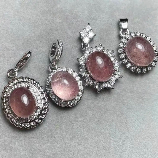 4 Stück AKAC Anhänger aus Natur-Erdbeerquarz, Steingröße ca. 8 x 10 mm, zufällige Auswahl