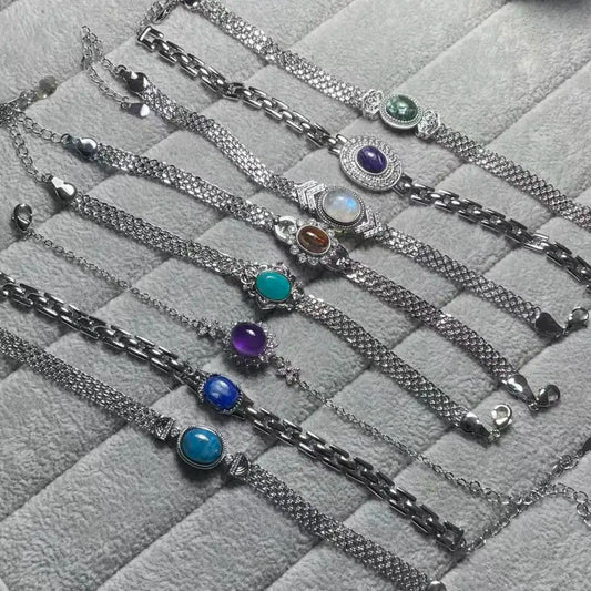 5 Stück AKAC ca. 7-8x9-10mm Natursteinarmband zufällig gesendet