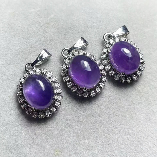 5 Stück AKAC Stein, Größe ca. 8 x 10 mm, natürlicher Amethyst-Anhänger, weißer Kupferanhänger, zufällig versendet