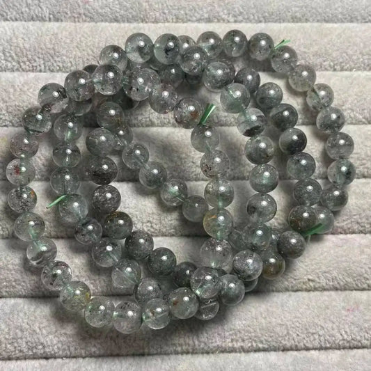 Liquidación de 4 pulseras (108) AKAC cuentas de pulsera de cuarzo fantasma natural de aproximadamente 7-7,8 mm al por mayor