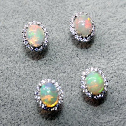 여성용 925 스털링 실버 천연 파이어 오팔 스터드 귀걸이, 스톤 크기 약 5-6*7-8mm