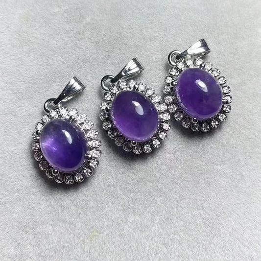 5 Stück AKAC Stein, Größe ca. 8 x 10 mm, natürlicher Amethyst-Anhänger, weißer Kupferanhänger, zufällig versendet