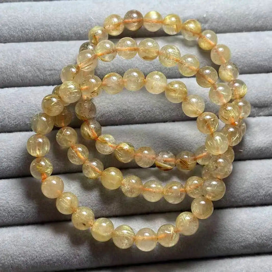 3 Armbänder (24) 7-7.8mm natürliches goldenes Rutilquarz-Armbandperlen AKAC