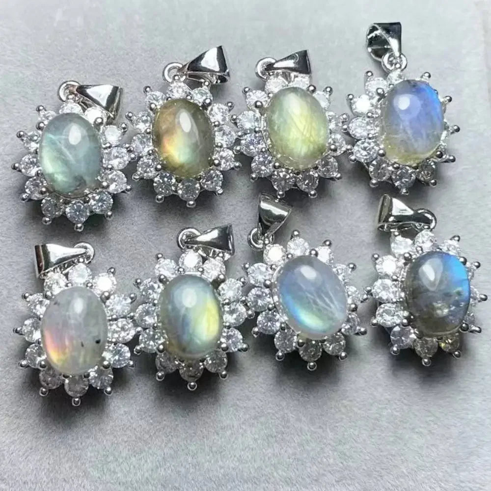 5 штук комбинированных бусин из аквамарина, лепидолита, лабрадорита, родокрозита, голубого кружевного агата и ракушек.