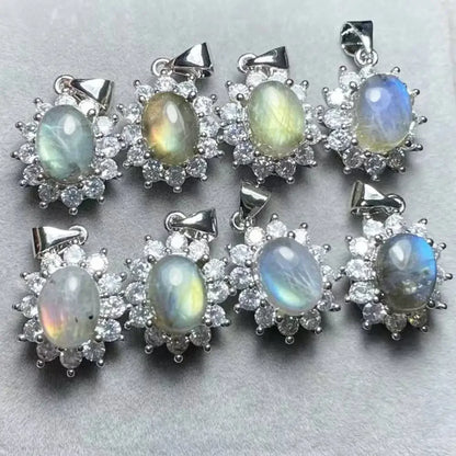 5 штук комбинированных бусин из аквамарина, лепидолита, лабрадорита, родокрозита, голубого кружевного агата и ракушек.