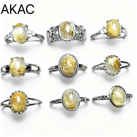 5Ringe AKAC ca. 7*9mm verstellbarer Ring aus natürlichem Rutilquarz (gold) aus Weißkupfer, Großhandel, zufällige Auswahl