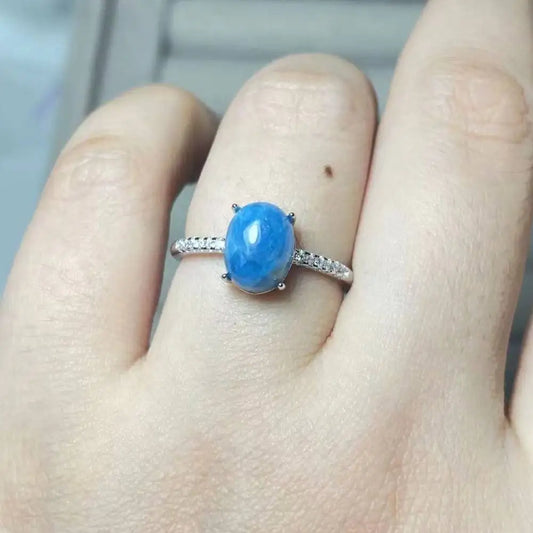 925 sterling silver Natural blue apatite adjustable ring Stone size approx7*9mm