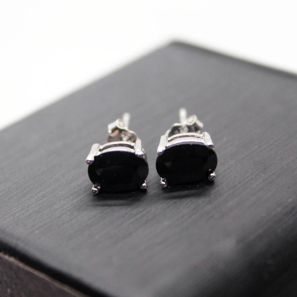 925er Sterlingsilber Ohrstecker mit natürlichem schwarzen Spinell, Steingröße ca. 5*7mm