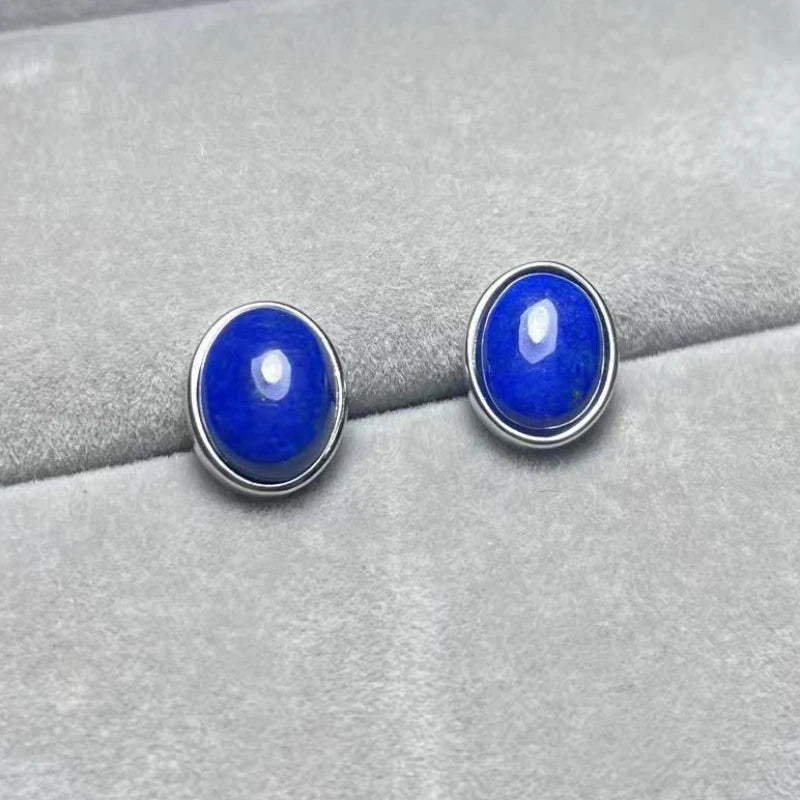 925 스털링 실버 천연 라피스 라줄리 약 7*9mm 여성용 스터드 귀걸이