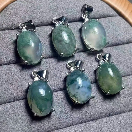 5 Stück AKAC Natürlicher Moosachat-Anhänger, Steingröße ca. 10*14mm, zufällige Auswahl