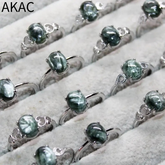 5rings AKAC ca. 7*9mm natürlicher grüner Seraphinit verstellbarer Damenring aus Weißkupfer