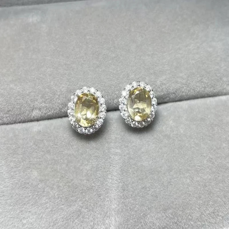 925 스털링 실버 천연 시트린 쿼츠 약 5*7mm 여성용 스터드 귀걸이