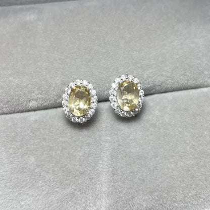 925 스털링 실버 천연 시트린 쿼츠 약 5*7mm 여성용 스터드 귀걸이