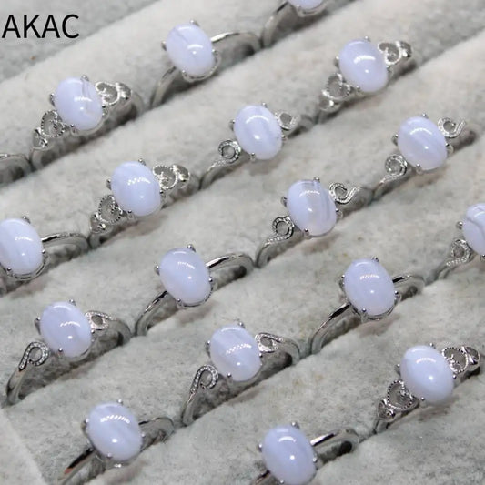 5ringe AKAC ca. 7-8*9-10mm natürlicher blauer Spitzen-Achat weiß Kupfer verstellbarer Damenring