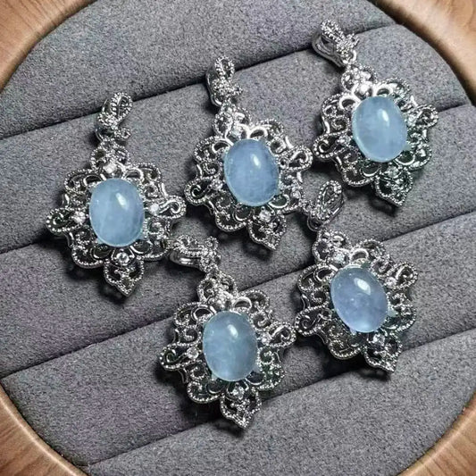 5 Stück AKAC ca. 7x9mm Natürlicher Aquamarin Anhänger zum Selbermachen, zufällig versandt