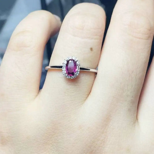 925 sterling silver AKAC  natural purple garnet adjustable ring Approx4*6mm