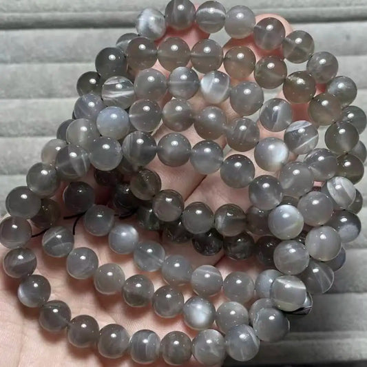 5 Armbänder Ausverkauf (86) ca. 8-8,8 mm natürliche graue Mondstein Armbandperlen