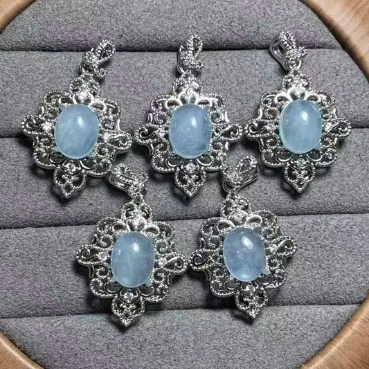 5 Stück AKAC ca. 7x9mm Natürlicher Aquamarin Anhänger zum Selbermachen, zufällig versandt