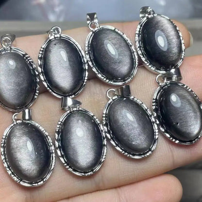 4 Stück AKAC Natur Silber Obsidian Anhänger Stein Größe ca. 13*18mm zufällig gesendet