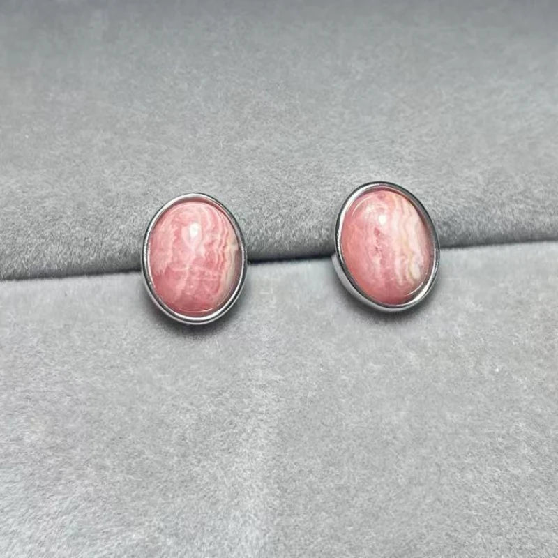 925 스털링 실버 천연 로도크로사이트 약 7*9mm 여성용 스터드 귀걸이
