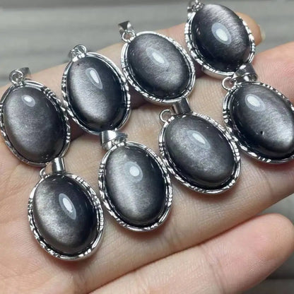 4 Stück AKAC Natur Silber Obsidian Anhänger Stein Größe ca. 13*18mm zufällig gesendet