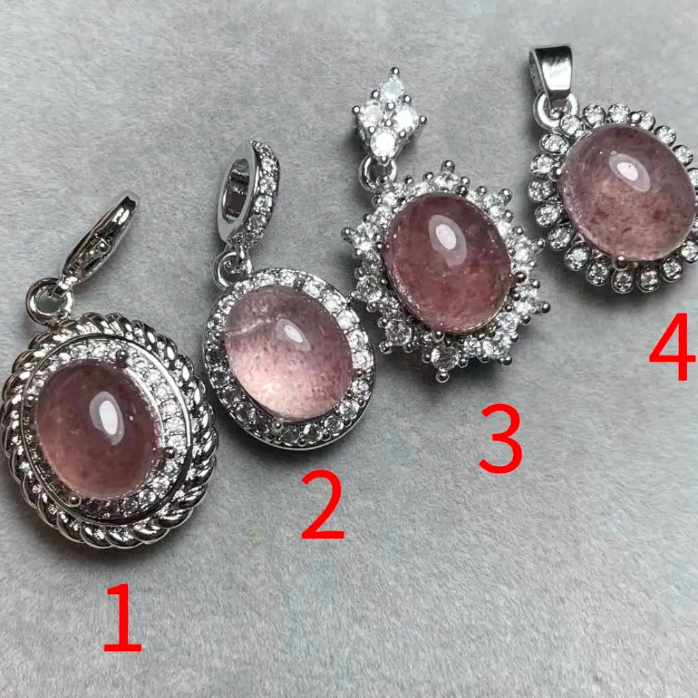 4 Stück AKAC Anhänger aus Natur-Erdbeerquarz, Steingröße ca. 8 x 10 mm, zufällige Auswahl