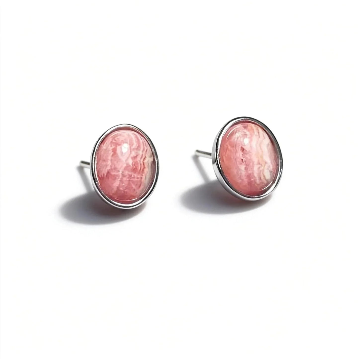 925 스털링 실버 천연 로도크로사이트 약 7*9mm 여성용 스터드 귀걸이