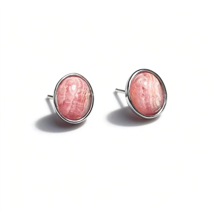 925 스털링 실버 천연 로도크로사이트 약 7*9mm 여성용 스터드 귀걸이