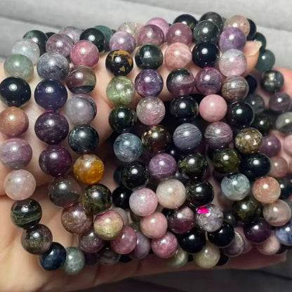 3 браслета AKAC, приблизительно 8 мм, 100% натуральные разноцветные турмалиновые бусины.